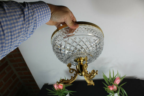 Bleicristal crystal glass Centerpiece Bowl Brass dolphin fish tripod paw