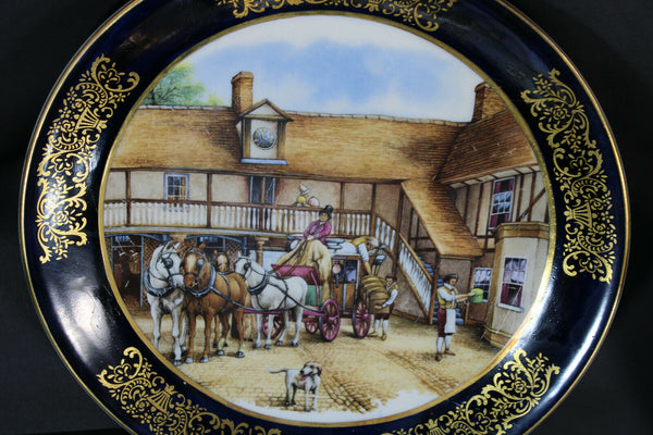 Vintage set 3  Limoges hand paint plate porcelain horse carriage scenes