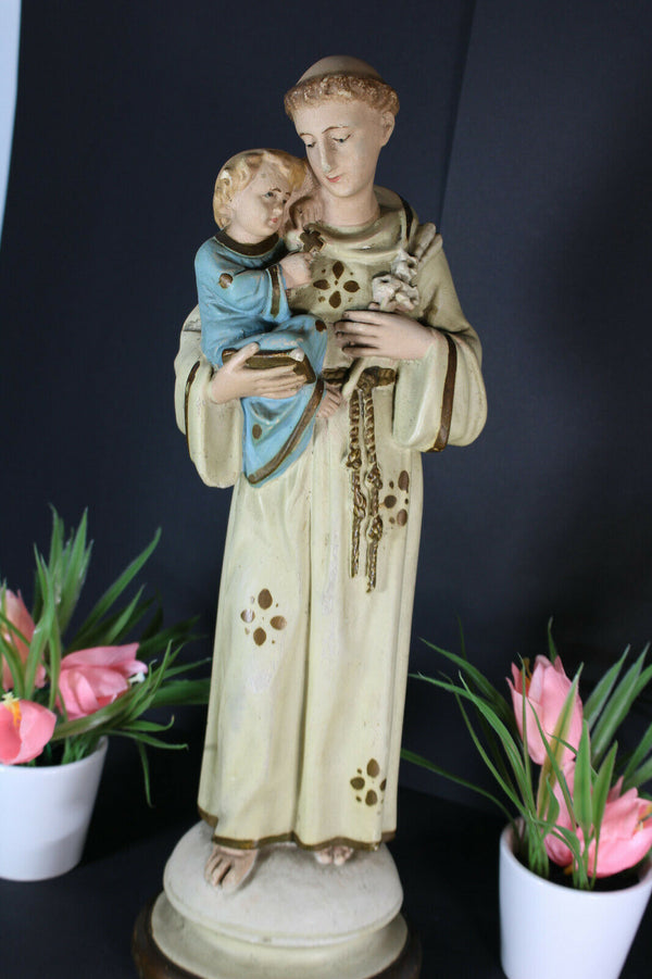 Antique french chalkware statue saint anthony religious