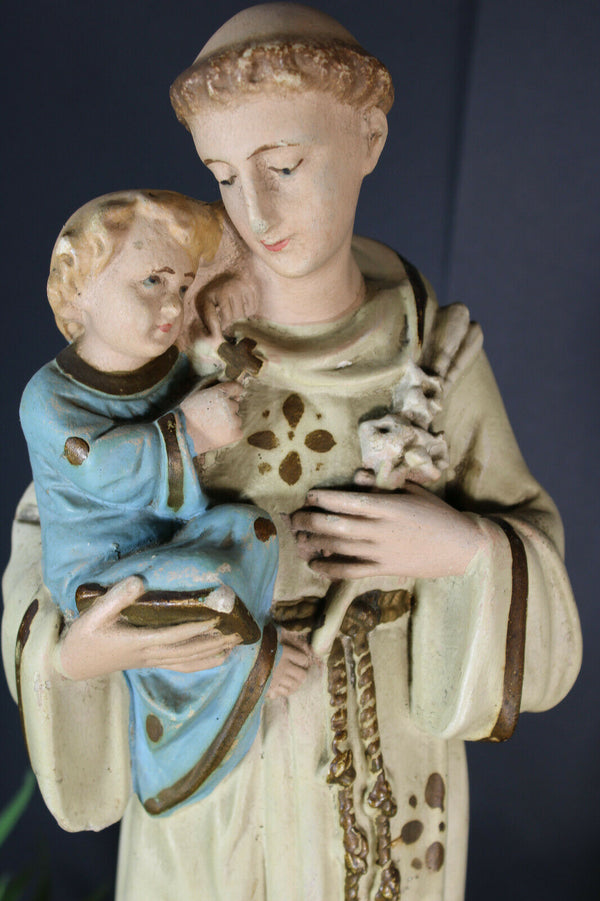 Antique french chalkware statue saint anthony religious