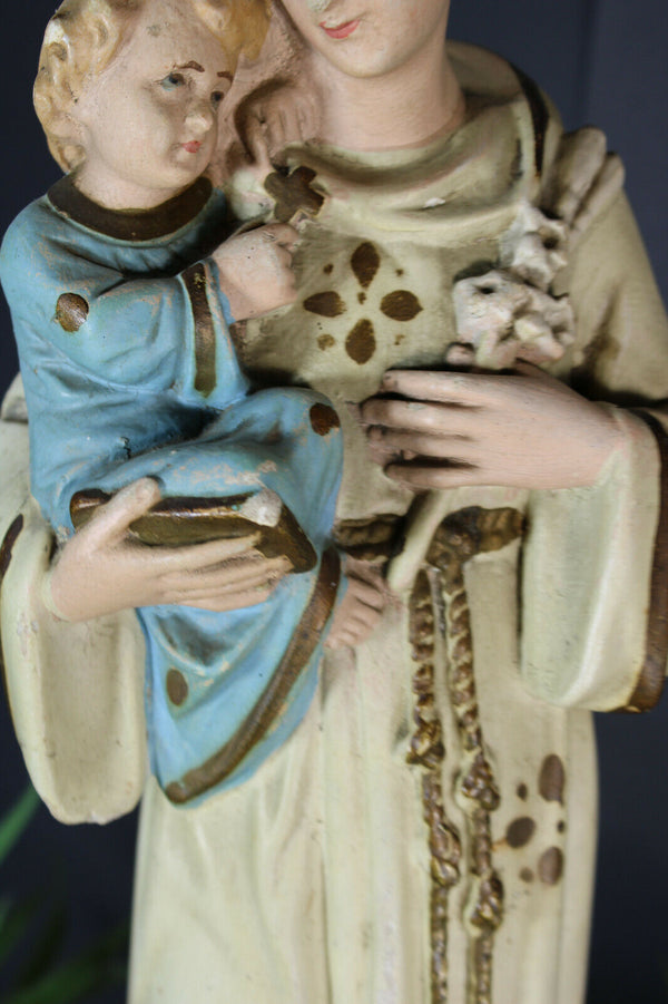 Antique french chalkware statue saint anthony religious