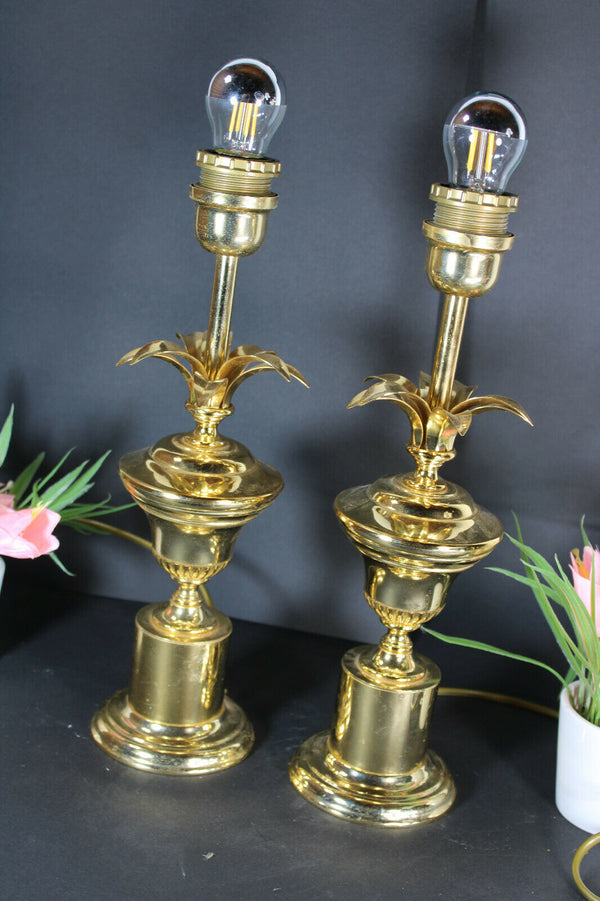 PAIR vintage 1970s Belgian MASSIVE marked leaves Metal table lamps