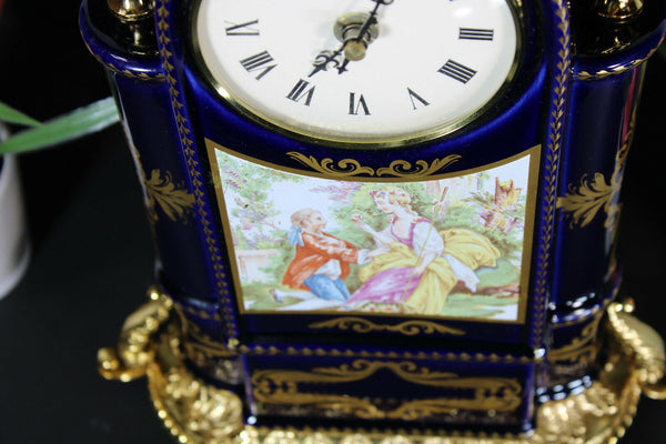Vintage french cobalt limoges porcelain mantel clock romantic victorian scene