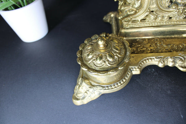 Antique Brass putti cherub inkwell desk letter holder