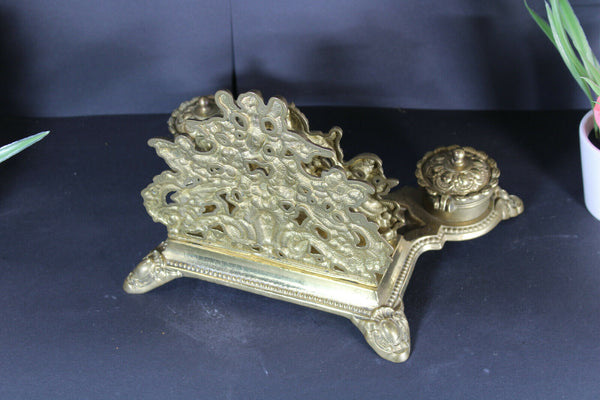 Antique Brass putti cherub inkwell desk letter holder