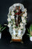 Antique french crucifix wood carved with bisque angels silk flowers