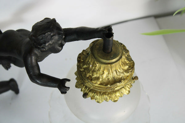 Antique French brass spelter 2 putti cherub chandelier pendant lamp rare