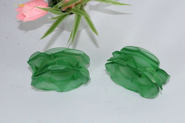 PAIR antique Green glass paste tulip shades replacement part rare n1