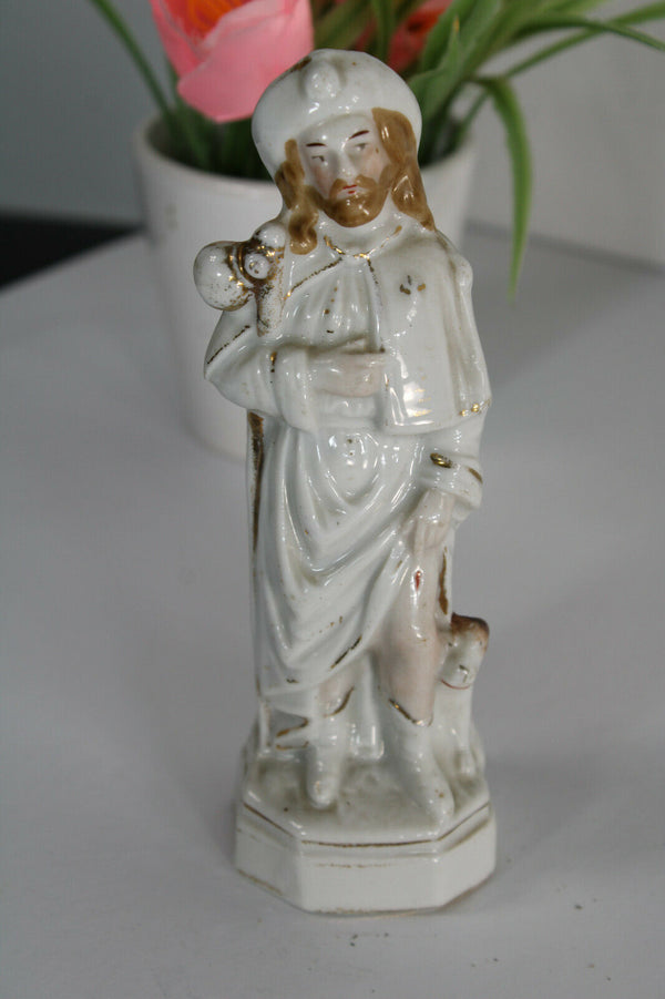 Antique vieux paris paris porcelain saint roch dog statue figurine religious