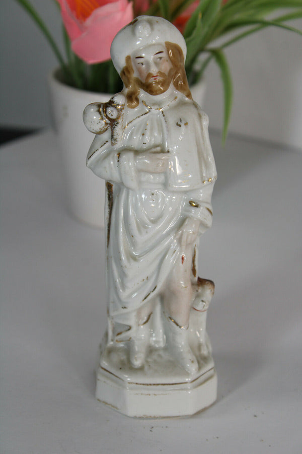 Antique vieux paris paris porcelain saint roch dog statue figurine religious