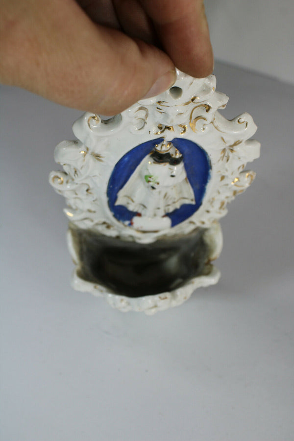 Antique vieux paris paris porcelain Black madonna holy water font 19thc