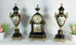 Vintage ACF sevres marked porcelain victorian scene mantel clock set vases