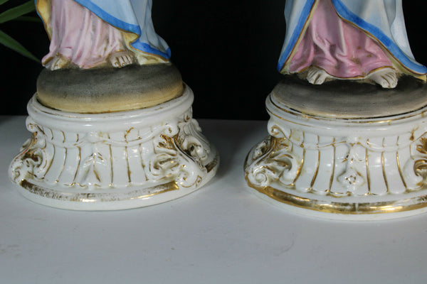 PAIR antique vieux andenne bisque porcelain sacred heart christ mary statue rare