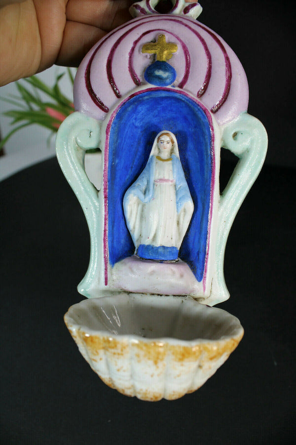 Antique marked letu mauger french holy water font religious