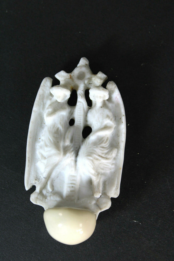 Antique french vieux paris porcelain holy water font archangel angel