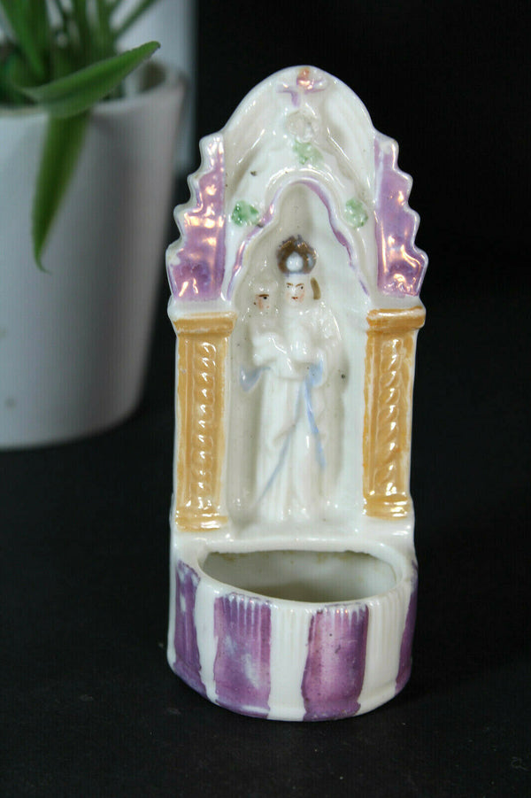 Antique french vieux paris porcelain holy water font archangel angel