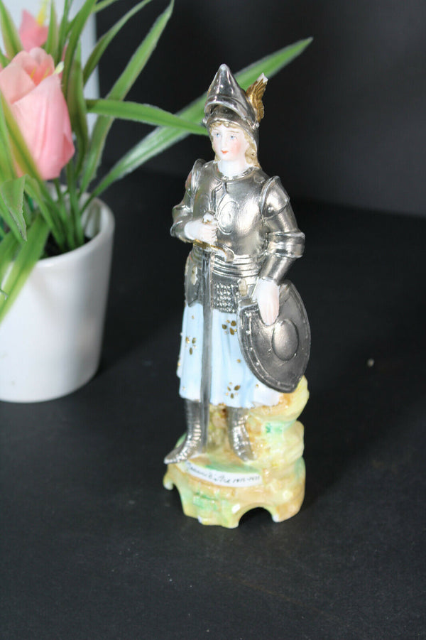 Antique french porcelain statue joan of arc knight religious figurine