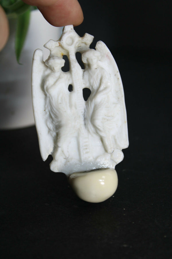 Antique french vieux paris porcelain holy water font archangel angel