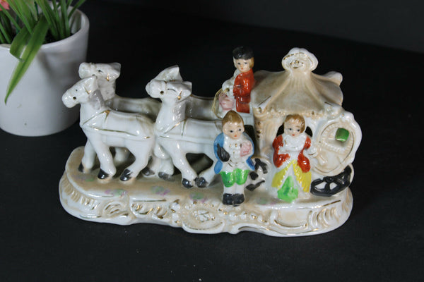 Vintage french porcelain coach carriage horses statue