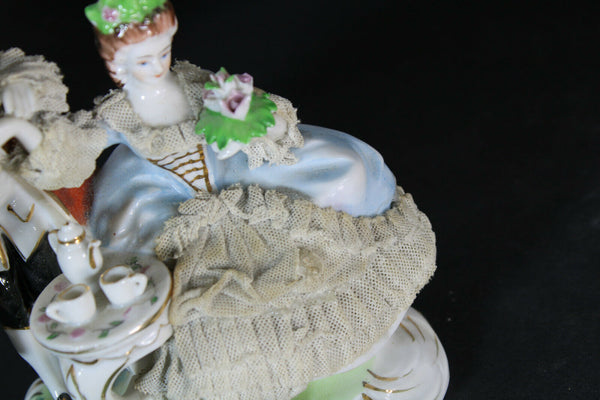 Antique French porcelain statue romantic group lace