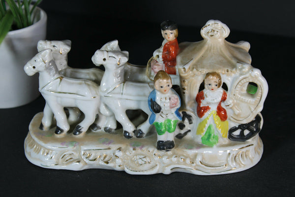 Vintage french porcelain coach carriage horses statue