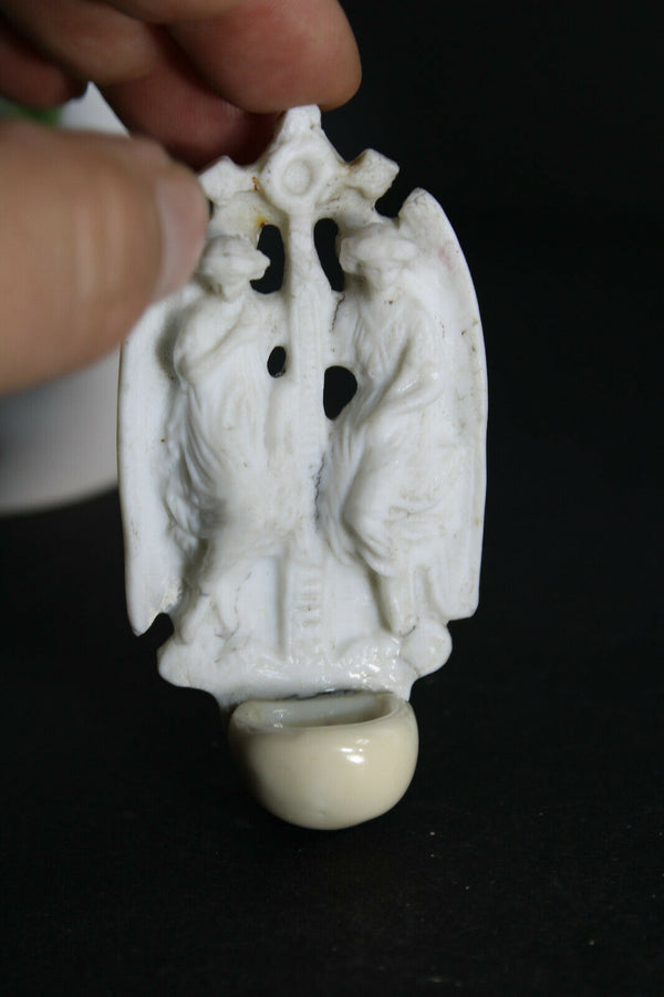 Antique french vieux paris porcelain holy water font archangel angel