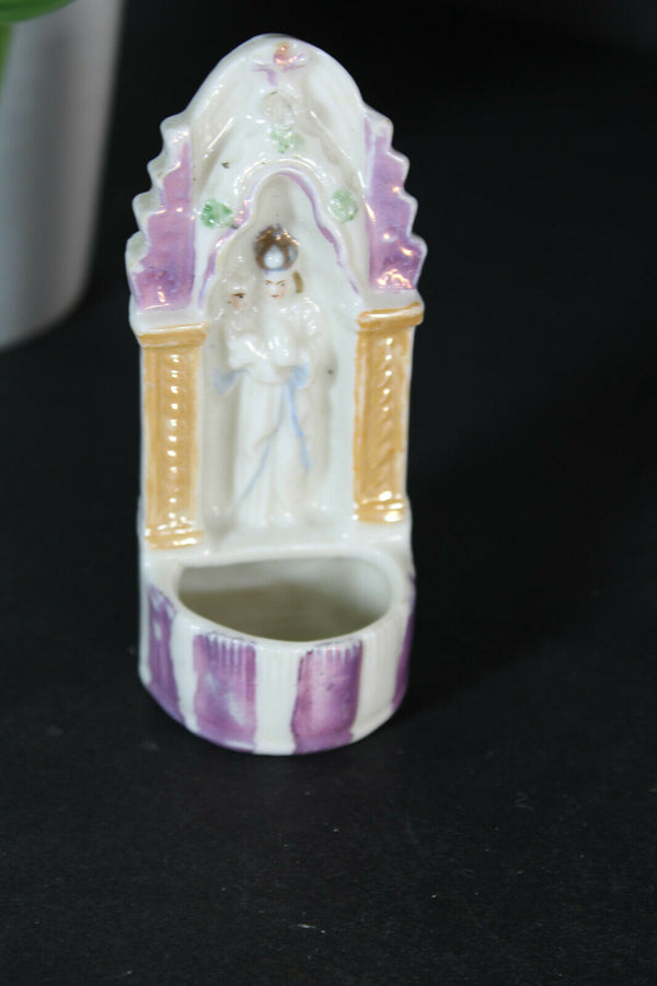 Antique french vieux paris porcelain holy water font archangel angel