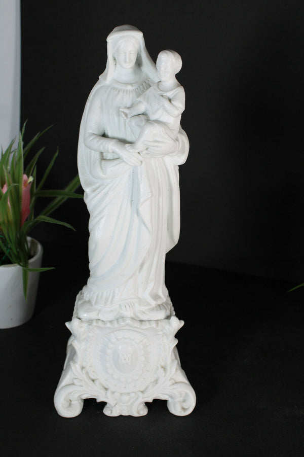 Antique french bisque porcelain white madonna statue figurine