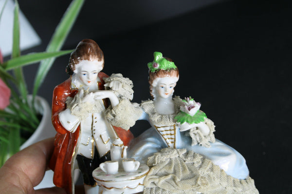 Antique French porcelain statue romantic group lace