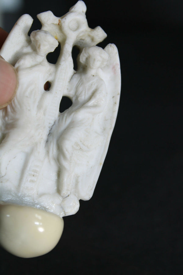 Antique french vieux paris porcelain holy water font archangel angel