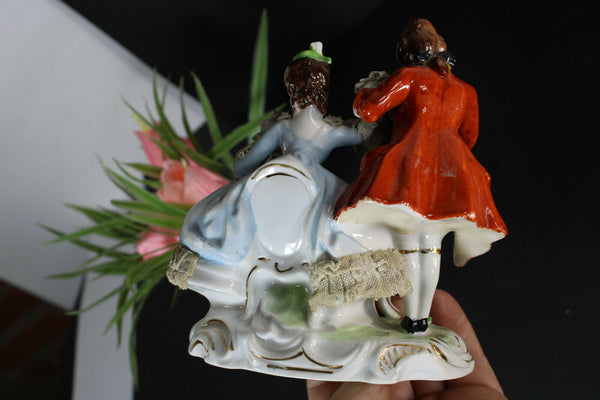 Antique French porcelain statue romantic group lace