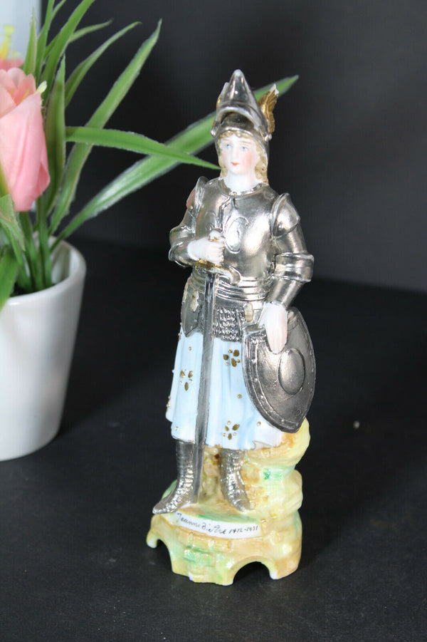 Antique french porcelain statue joan of arc knight religious figurine