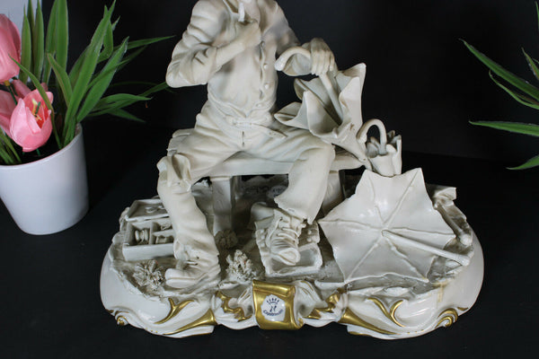 Vintage italian capodimonte signed Arturo Statue Group bisque porcelain 1970