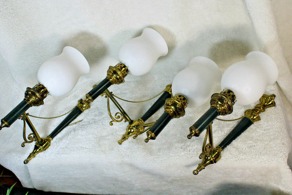 Set 3 bronze opaline Wall lights sconces Torch model Attr. maison arbus 1970s