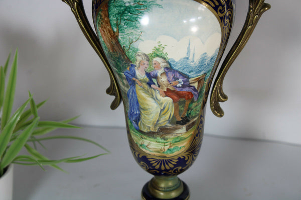 Vintage cobalt blue limoges Vases victorian scenes Bronze base