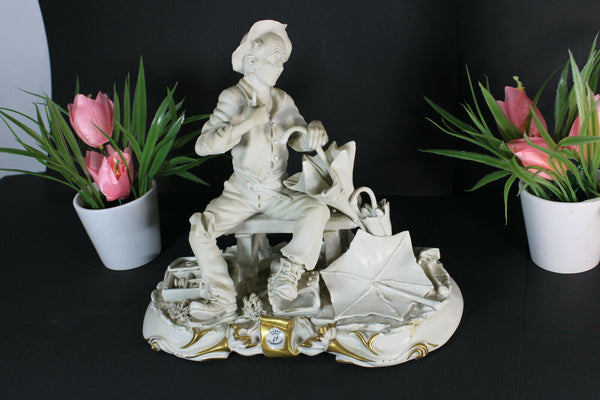 Vintage italian capodimonte signed Arturo Statue Group bisque porcelain 1970