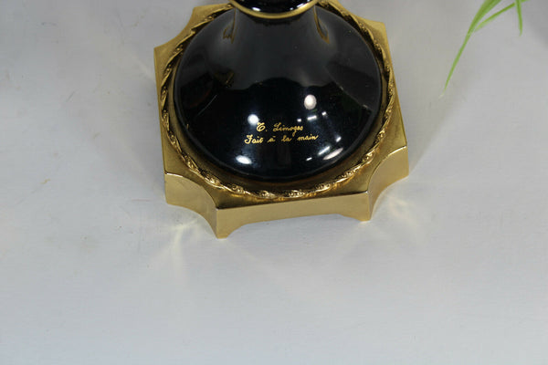 PAIR Vintage french limoges porcelain swan handle vases