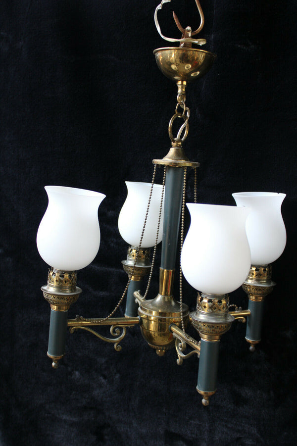Vintage French Chandelier Torch opaline shade chains Maison ARBUS 1960s