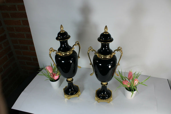 PAIR Vintage french limoges porcelain swan handle vases
