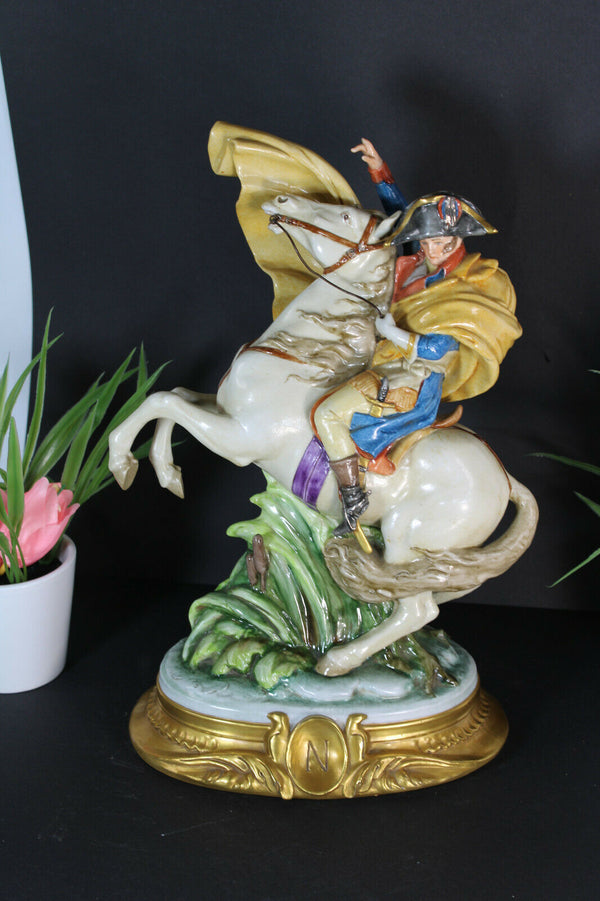 Vintage italian capodimonte signed MERLI porcelain bisque napoleon horse statue