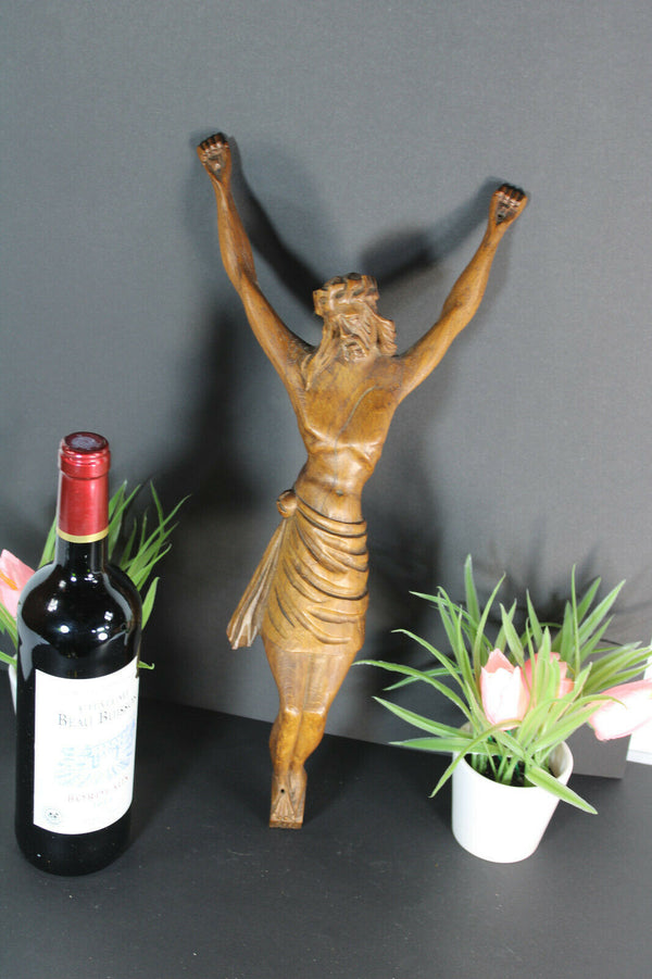 Vintage wood carved christ crucifix corpus religious