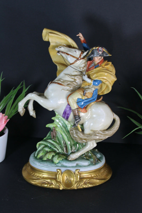 Vintage italian capodimonte signed MERLI porcelain bisque napoleon horse statue