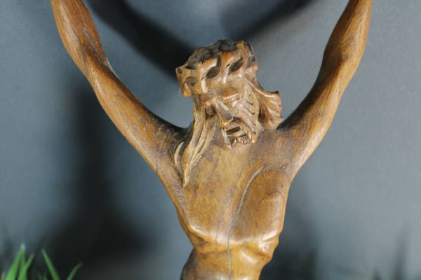 Vintage wood carved christ crucifix corpus religious