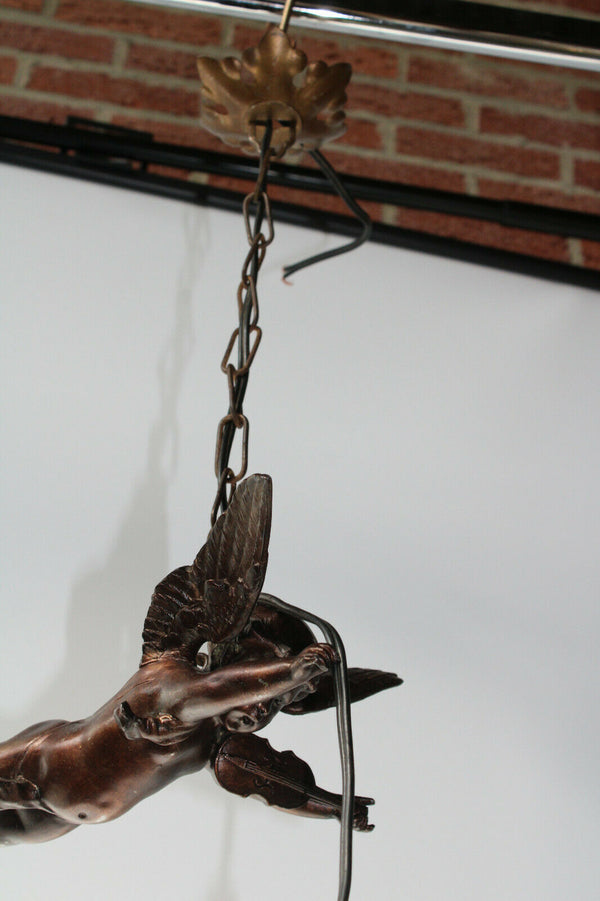 Antique zamac Metal bronze patina cherub putti pendant lamp chandelier