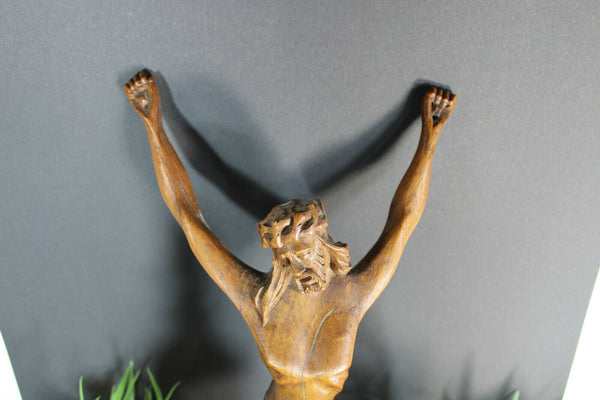 Vintage wood carved christ crucifix corpus religious