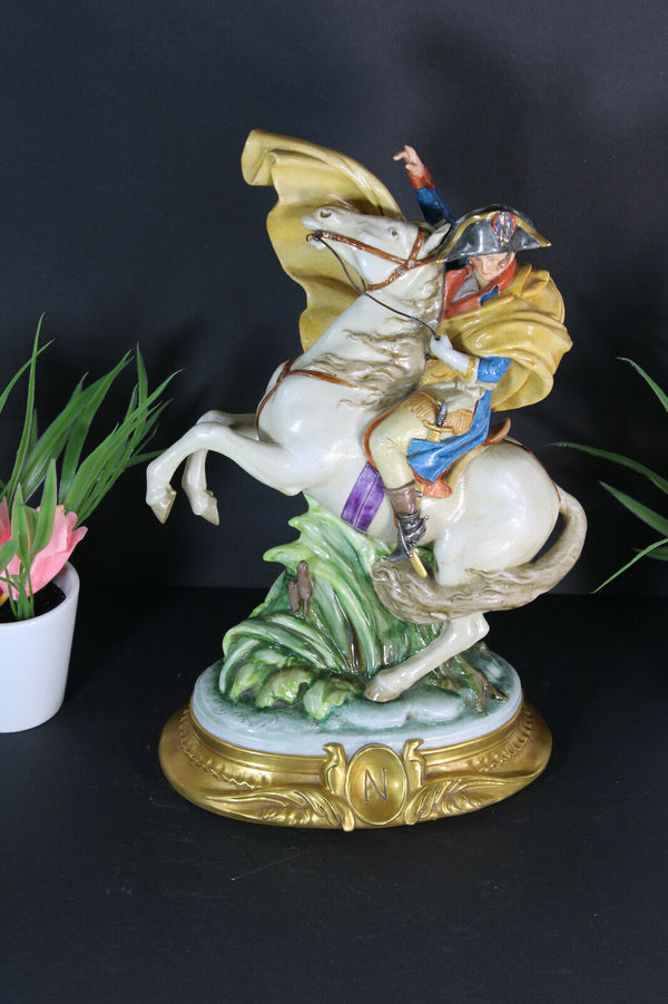 Vintage italian capodimonte signed MERLI porcelain bisque napoleon horse statue