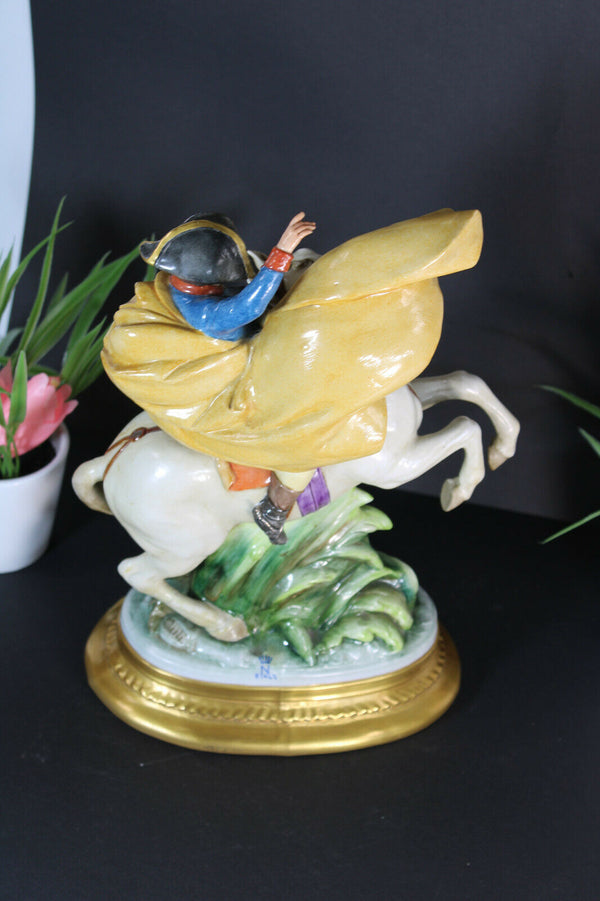 Vintage italian capodimonte signed MERLI porcelain bisque napoleon horse statue