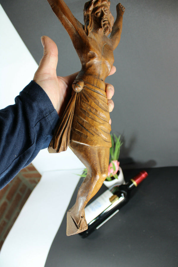 Vintage wood carved christ crucifix corpus religious