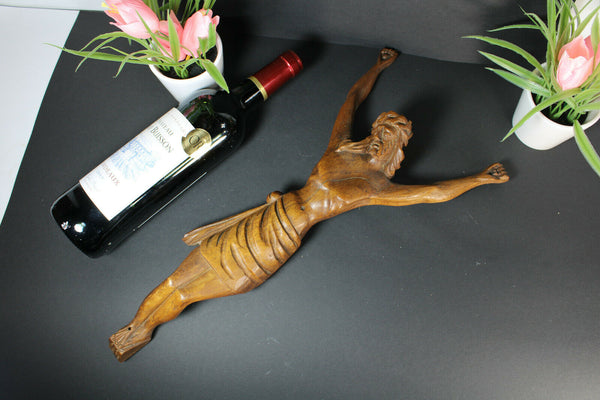 Vintage wood carved christ crucifix corpus religious