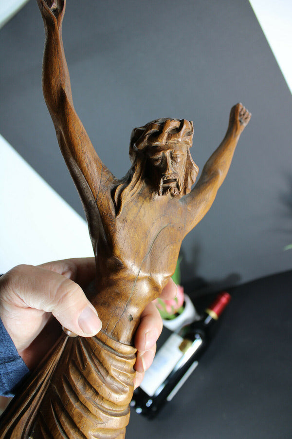 Vintage wood carved christ crucifix corpus religious